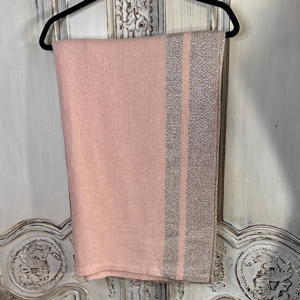 Beautiful Pink and Silver Metallic  Knit Blanket/ Table Cloth